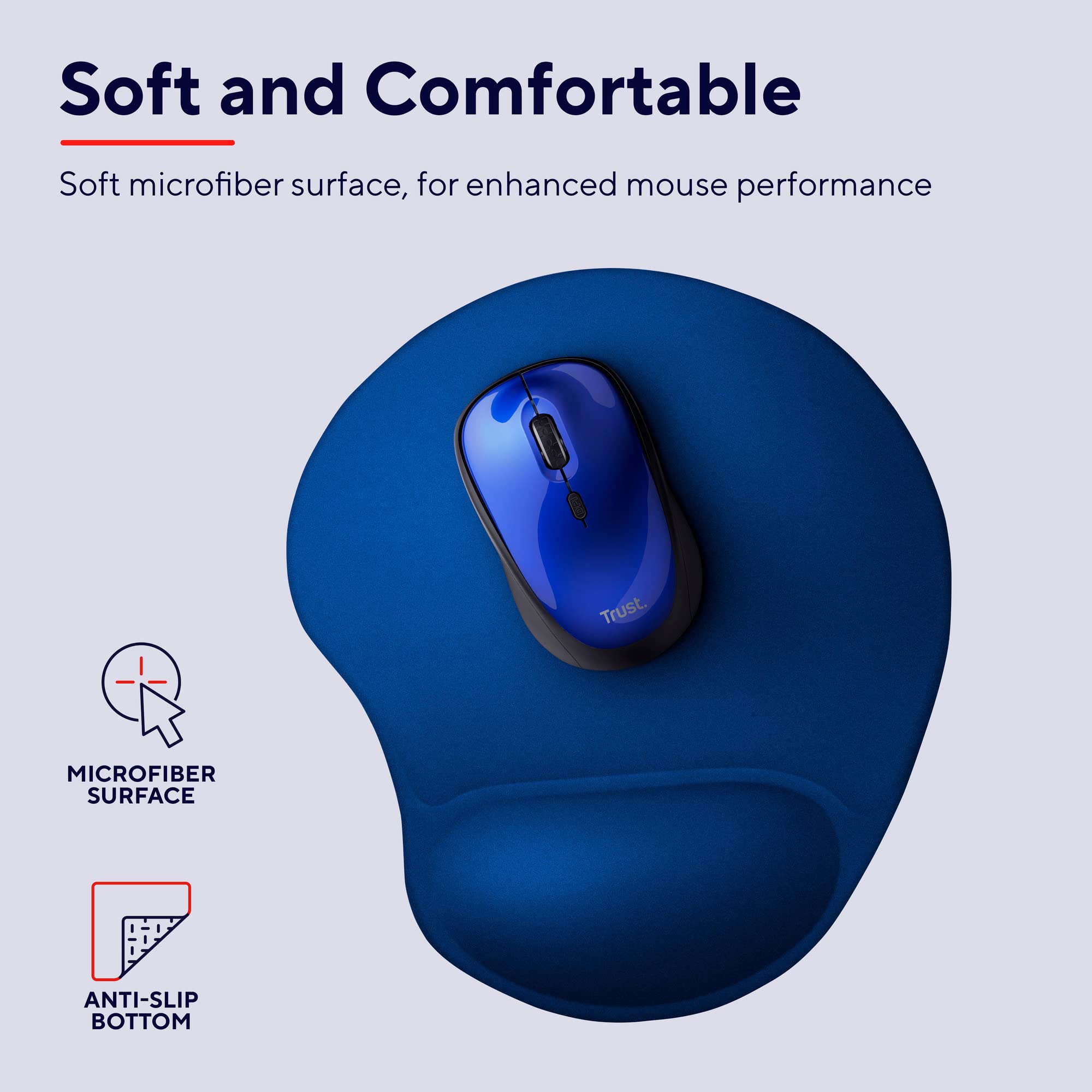 Trust Bigfoot Tapis de souris ergonomique avec repose-poignet en gel, base antidérapante, tapis de souris avec surface en microfibre pour ordinateur, PC, ordinateur portable – Bleu Trust Bigfoot Tapis de souris ergonomique avec repose-poignet en gel, base antidérapante, tapis de souris avec surface en microfibre pour ordinateur, PC, ordinateur portable – Bleu